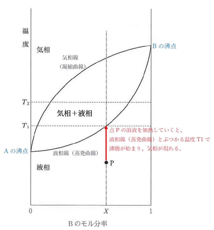 液相－気相状態図のモル分率・蒸留　93回薬剤師国家試験問18